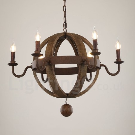 Lampadario in legno stile country vintage a 6 luci