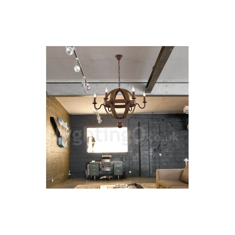 Lampadario in legno stile country vintage a 6 luci