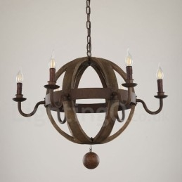 Lampadario in legno stile country vintage a 6 luci