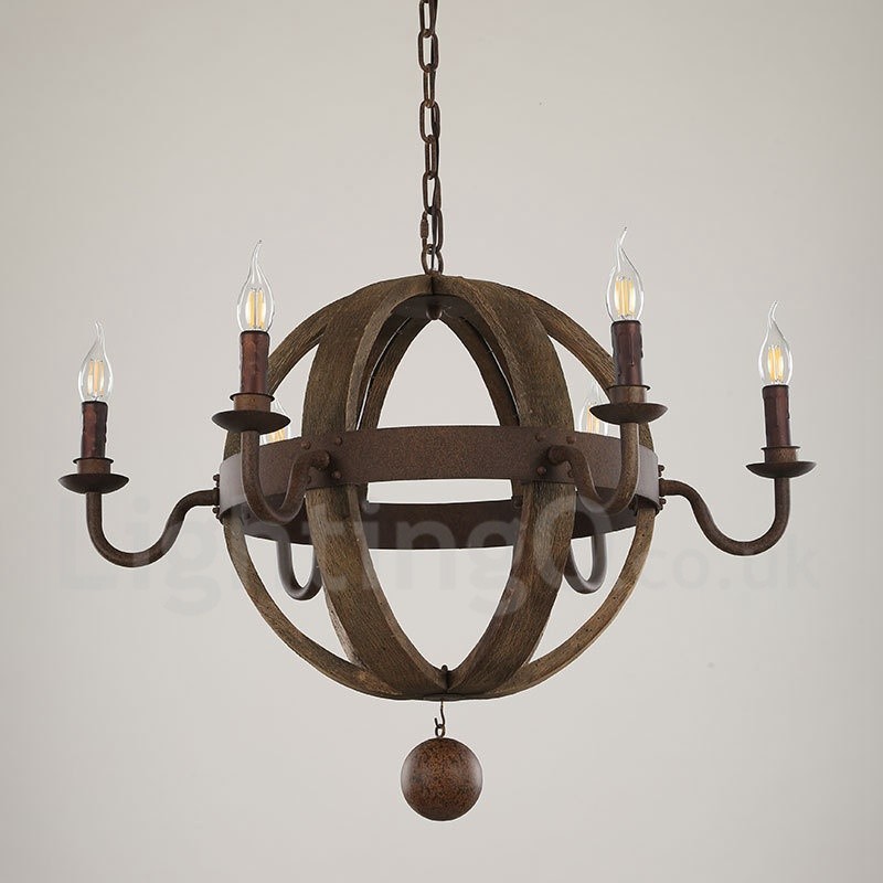 Lampadario in legno stile country vintage a 6 luci
