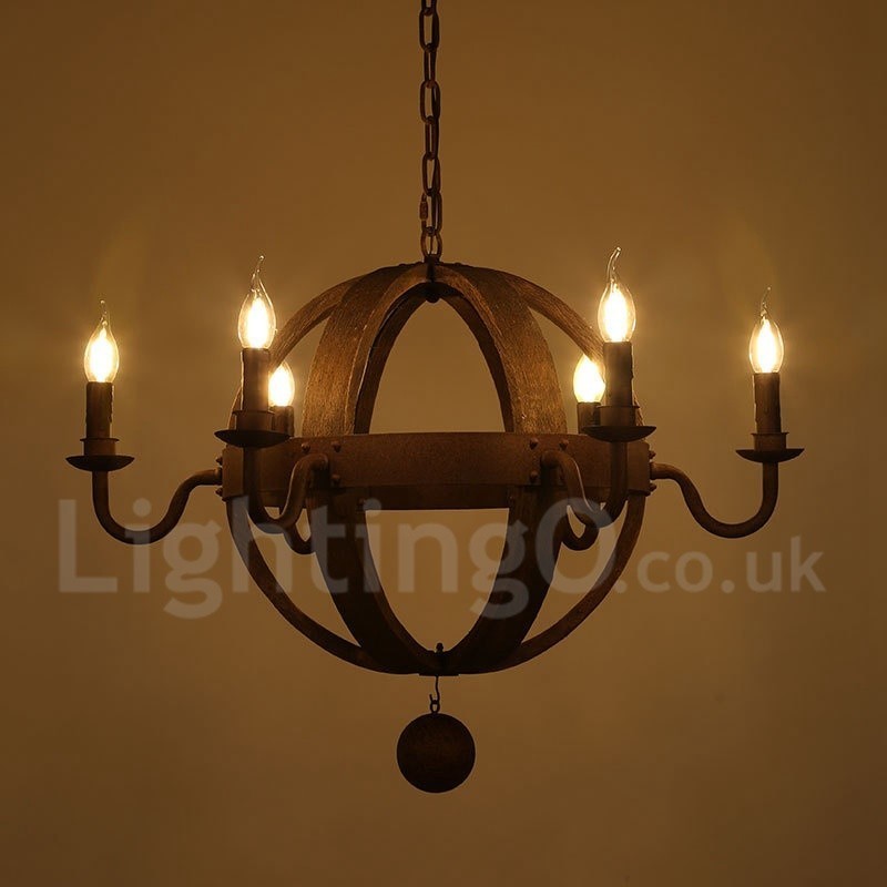 Lampadario in legno stile country vintage a 6 luci
