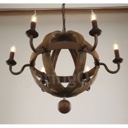 Lampadario in legno stile country vintage a 6 luci