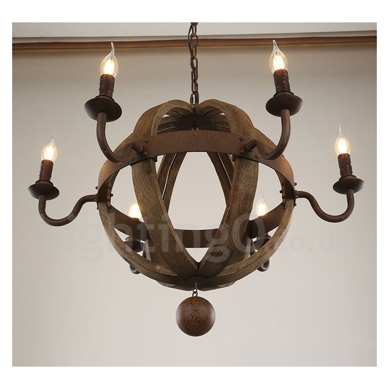 Lampadario in legno stile country vintage a 6 luci