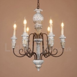 Lampadario vintage in legno a 6 luci LED 60 x 70 cm