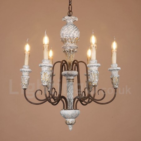 Lampadario vintage in legno a 6 luci LED 60 x 70 cm