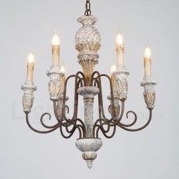 Lampadario vintage in legno a 6 luci LED 60 x 70 cm