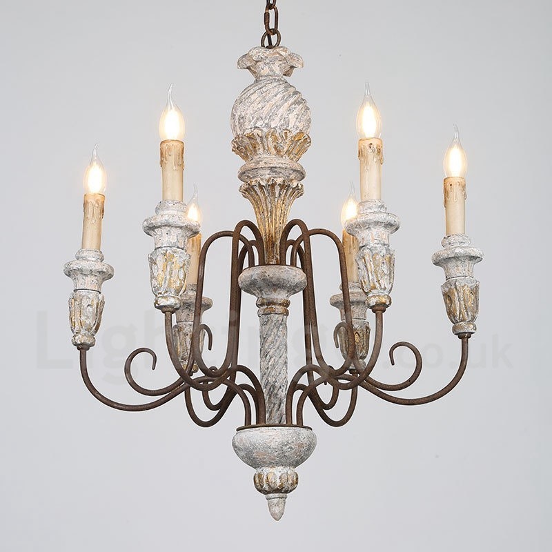 Lampadario vintage in legno a 6 luci LED 60 x 70 cm