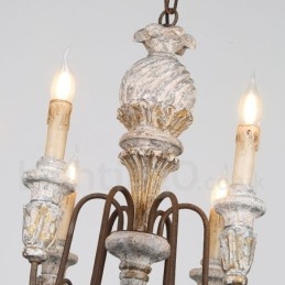 Lampadario vintage in legno a 6 luci LED 60 x 70 cm