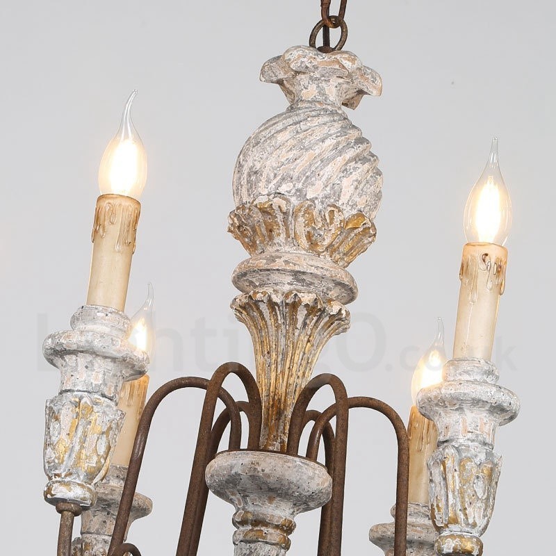 Lampadario vintage in legno a 6 luci LED 60 x 70 cm