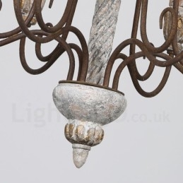 Lampadario vintage in legno a 6 luci LED 60 x 70 cm