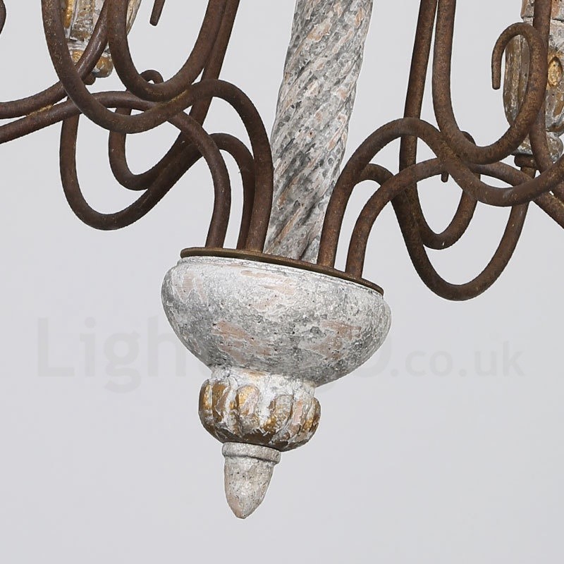 Lampadario vintage in legno a 6 luci LED 60 x 70 cm