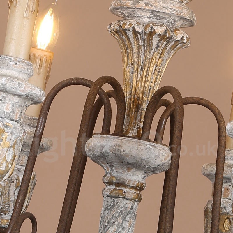 Lampadario vintage in legno a 6 luci LED 60 x 70 cm