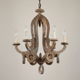 Lampadario vintage in legno chiaro a 6 luci