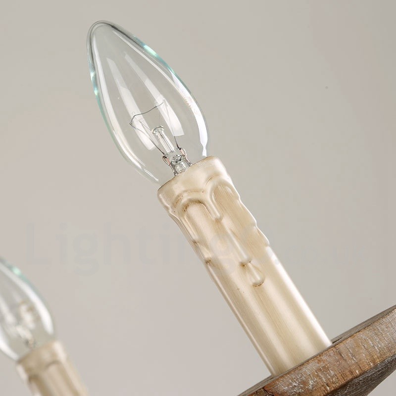 Lampadario vintage in legno chiaro a 6 luci