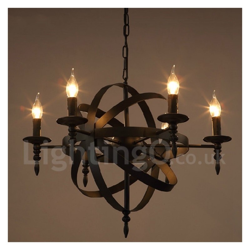 Lampadario vintage retrò in metallo a 6 luci
