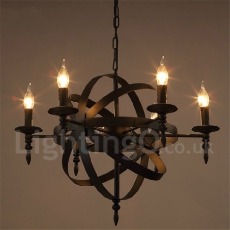Lampadario vintage retrò in metallo a 6 luci