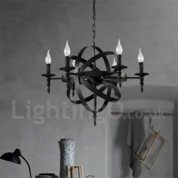 Lampadario vintage retrò in metallo a 6 luci