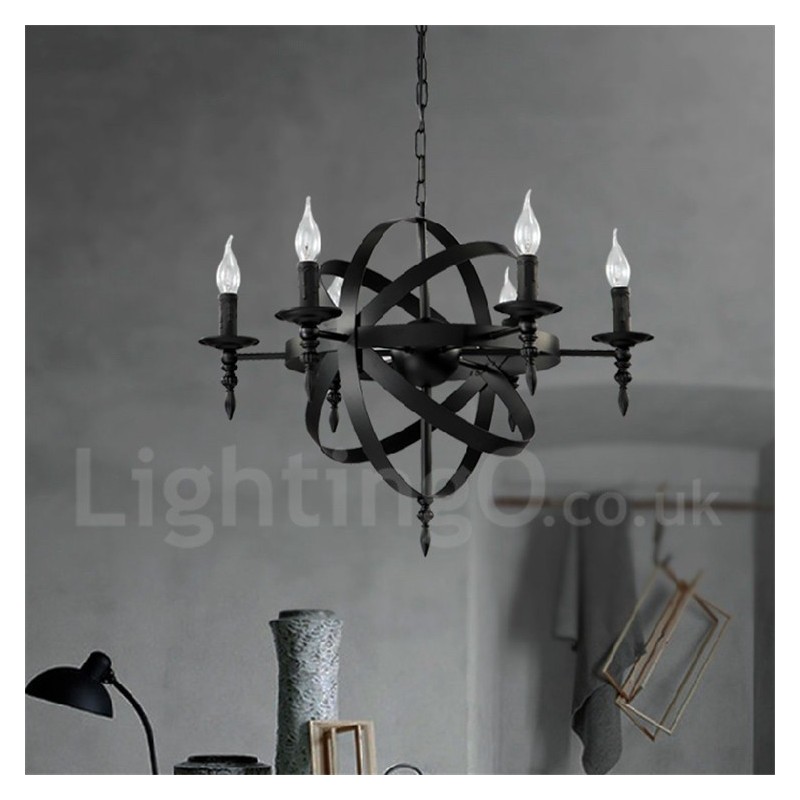 Lampadario vintage retrò in metallo a 6 luci
