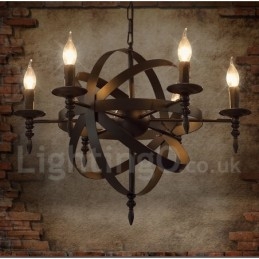 Lampadario vintage retrò in metallo a 6 luci