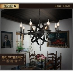 Lampadario vintage retrò in metallo a 6 luci