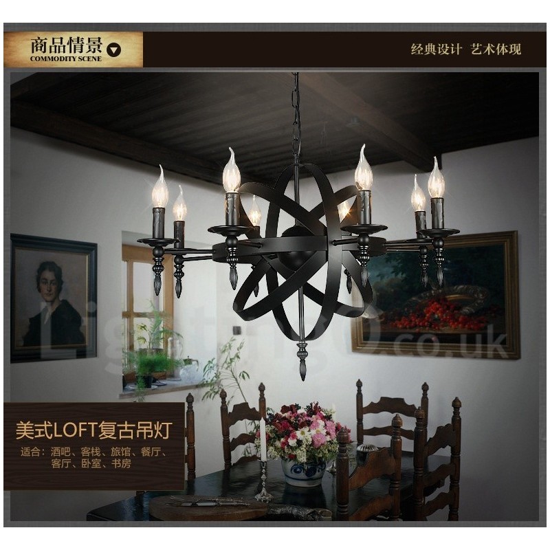 Lampadario vintage retrò in metallo a 6 luci
