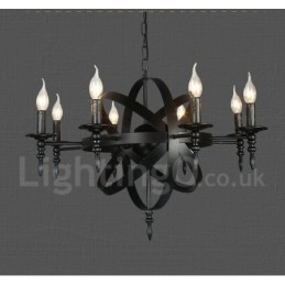 Lampadario vintage retrò in metallo nero a 8 luci, 50x70 cm