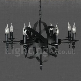 Lampadario vintage retrò in metallo nero a 8 luci, 50x70 cm