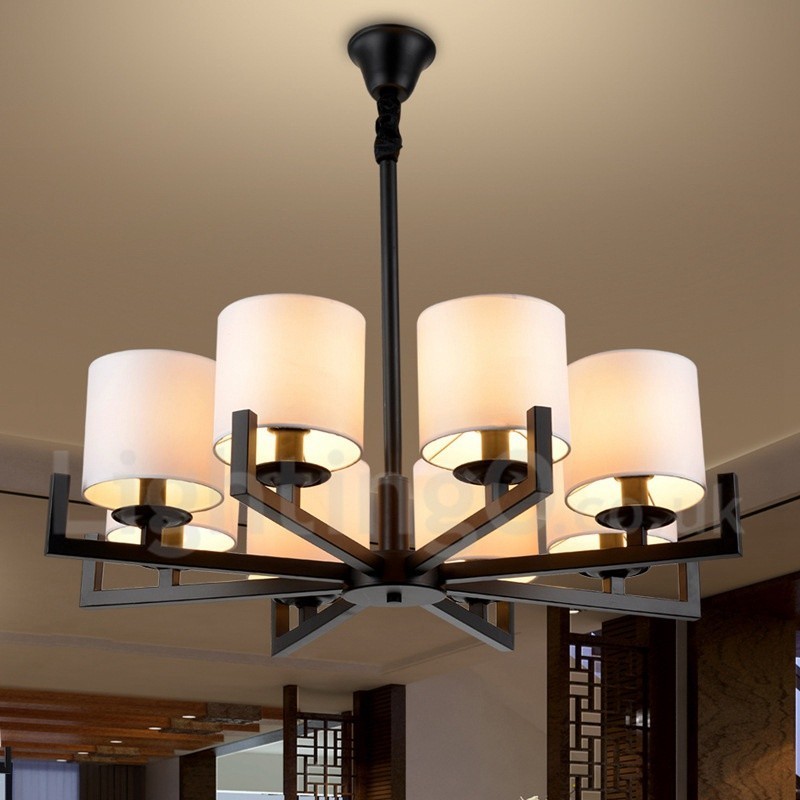 Lampadario contemporaneo a 8 luci in tessuto 70 x 62 cm
