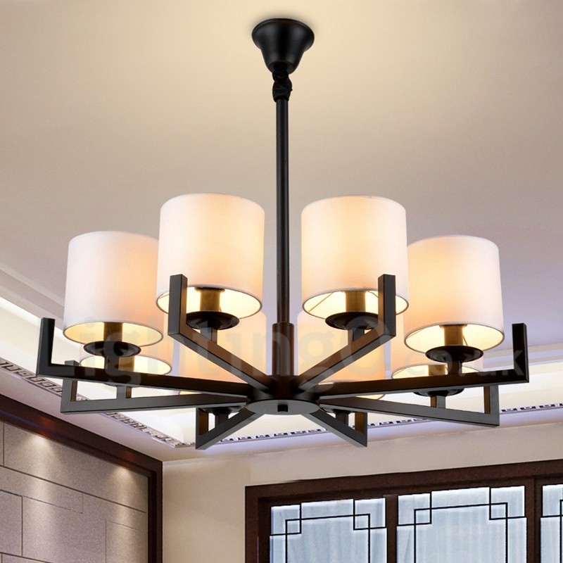 Lampadario contemporaneo a 8 luci in tessuto 70 x 62 cm