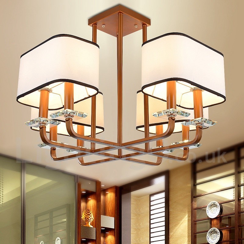 Lampadario contemporaneo a 8 luci in tessuto e metallo 72x50 cm