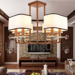 Lampadario contemporaneo a 8 luci in tessuto e metallo 72x50 cm