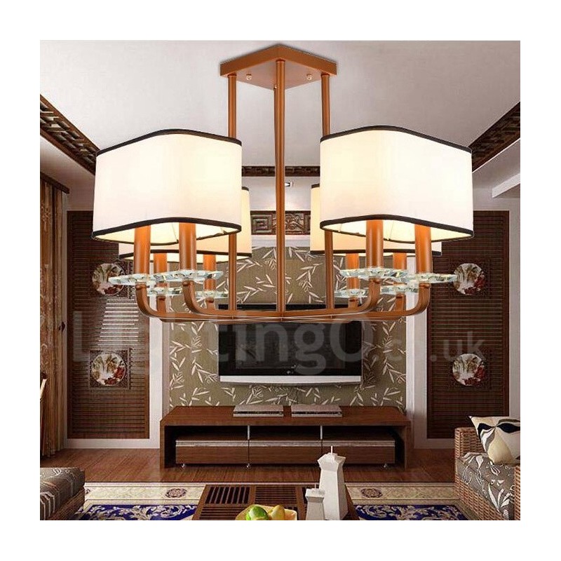 Lampadario contemporaneo a 8 luci in tessuto e metallo 72x50 cm