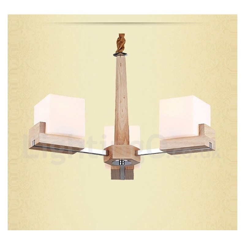Lampadario in legno moderno contemporaneo a 3 luci, 55 x 40 cm