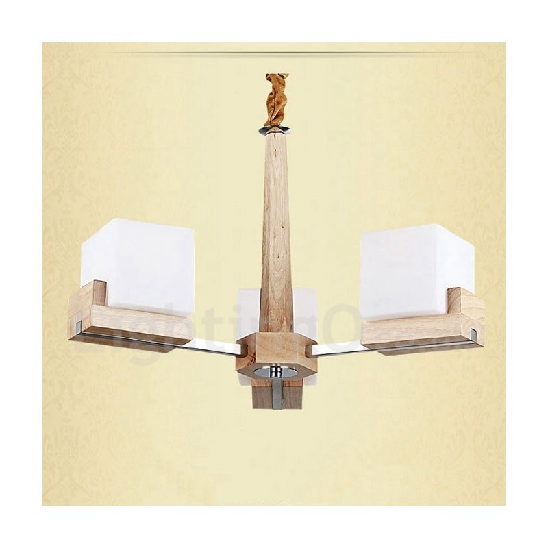 Lampadario in legno moderno contemporaneo a 3 luci, 55 x 40 cm