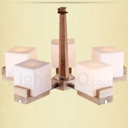 Lampadario in legno moderno contemporaneo 5 luci 60x40 cm