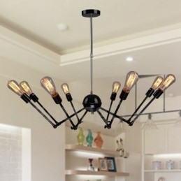 Lampadario vintage retrò nero a 8 luci in metallo, 1 livello