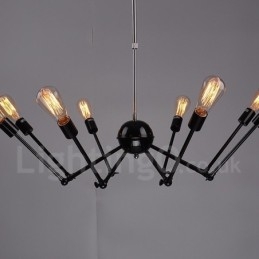 Lampadario vintage retrò nero a 8 luci in metallo, 1 livello