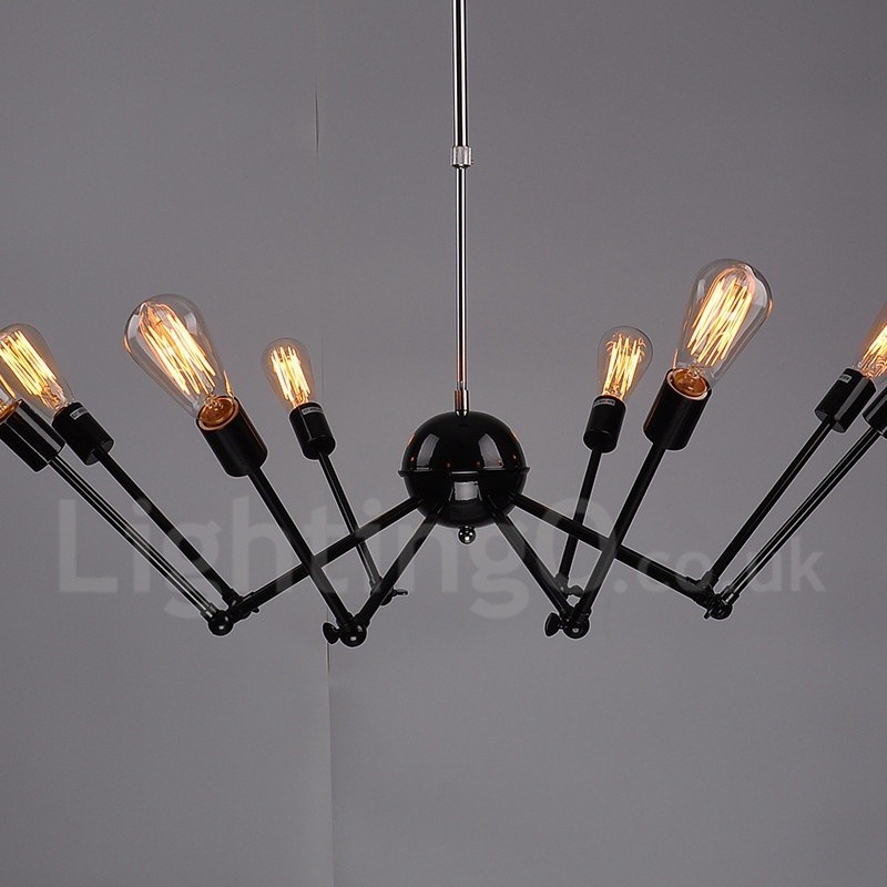 Lampadario vintage retrò nero a 8 luci in metallo, 1 livello