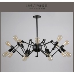 Lampadario vintage retrò nero a 8 luci in metallo, 1 livello