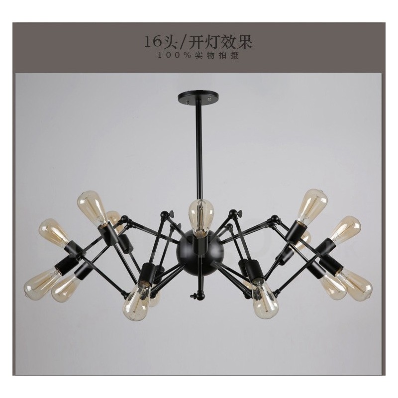 Lampadario vintage retrò nero a 8 luci in metallo, 1 livello