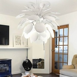 Lampadario a sospensione moderno contemporaneo in metallo bianco cromo