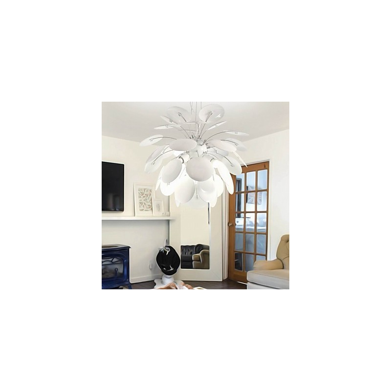 Lampadario a sospensione moderno contemporaneo in metallo bianco cromo