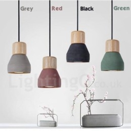 Lampada a sospensione moderna contemporanea in legno e cemento, 1 luce