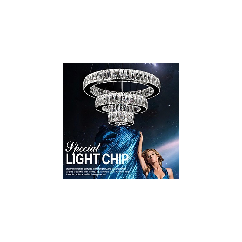 Lampadario a sospensione in cristallo moderno a tre anelli D305070 K9 70 cm argento