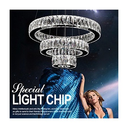 Lampadario a sospensione in cristallo moderno a tre anelli D305070 K9 70 cm argento
