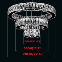 Lampadario a sospensione in cristallo moderno a tre anelli D305070 K9 70 cm argento