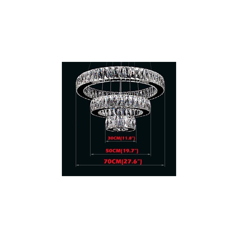 Lampadario a sospensione in cristallo moderno a tre anelli D305070 K9 70 cm argento