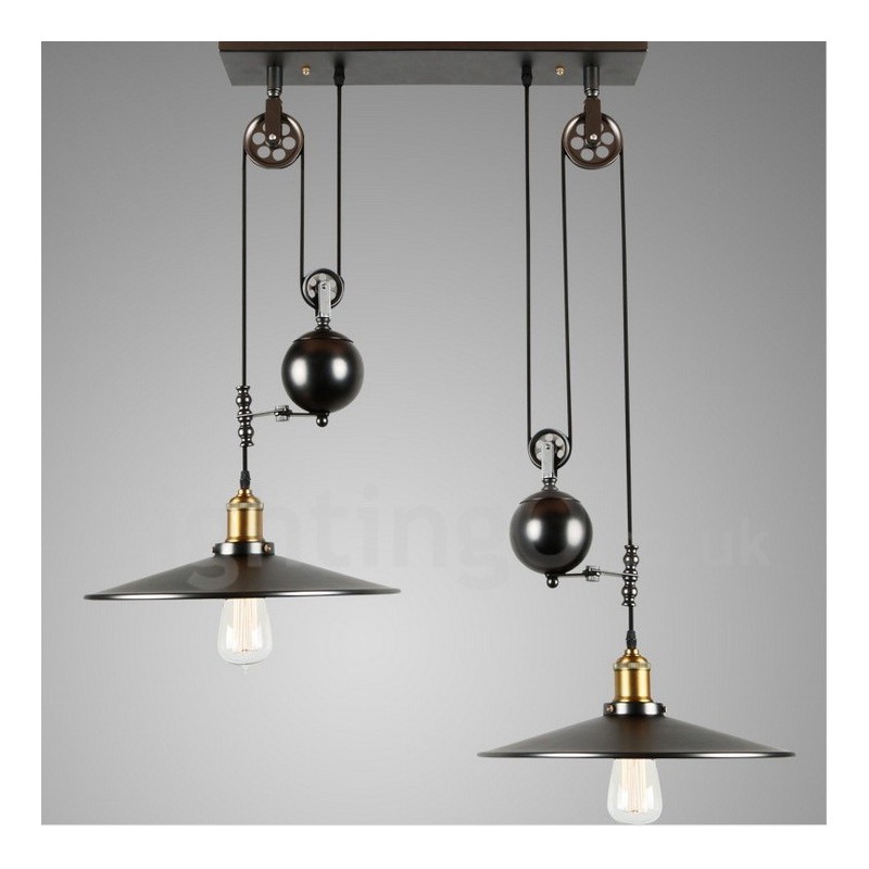 Lampada a sospensione vintage country in metallo a 2 luci