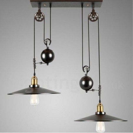 Lampada a sospensione vintage country in metallo a 2 luci