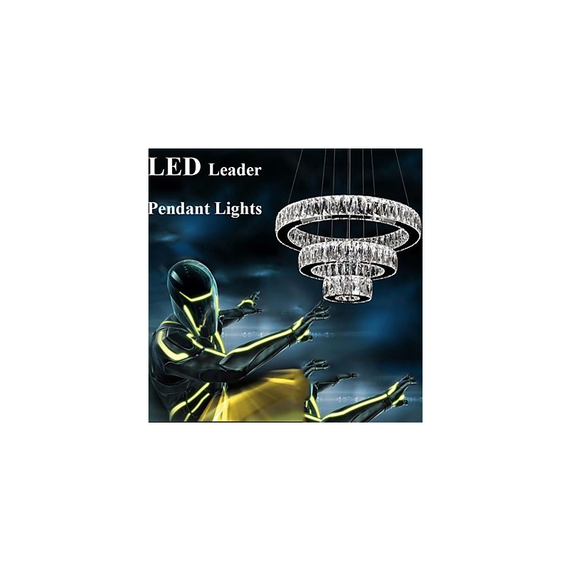 Lampadario a sospensione in cristallo moderno a tre anelli D305070 K9 70 cm argento